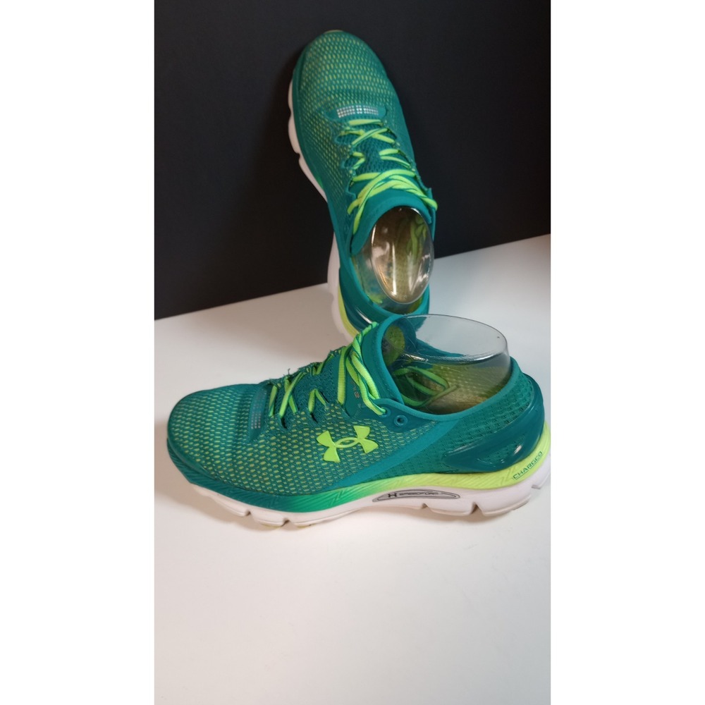 Under Armor Charged Speedform Gemini 2 Ladies Running Shoes Sz 8 Teal/Lime Green
